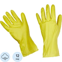Перчатки резиновые латекс хлопковое напыление желтый р-р S ЭКОНОМ 12пар/уп