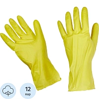 Перчатки резиновые латекс хлопковое напыление желтый р-р М ЭКОНОМ 12пар/уп