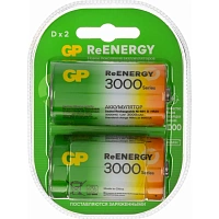 Батарейки аккумуляторные GP ReEnergy Ni-Mh КОМПЛЕКТ 2 шт., D (HR20), 3000 mAh, 300DHCRGY-2CRCB2