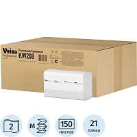 Полотенца бумажные 150 шт., VEIRO (Система H2) COMFORT, 2-слойные, белые, КОМПЛЕКТ 21 пачка, 32х21,6, W-сложение, KW208