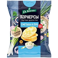 Чипсы Dr.Korner цельноз. кукурузно-рисовые со смет и зел. лук, 50гx14шт/уп