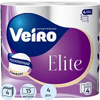 Бумага туалетная Veiro Elite бел перв цел 15м 4сл 4рул/уп