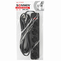 Сетевой фильтр SONNEN SPB-505, 5 розеток с заземлением, выключатель, 10 А, 5 м, черный, 513658 фото Сетевой фильтр SONNEN SPB-505, 5 розеток с заземлением, выключатель, 10 А, 5 м, черный, 513658
