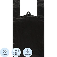 Пакет-майка ПНД 40+18x70 см, черный, усиленный, 45 мкм, 50 шт./уп