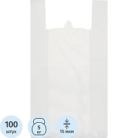 Пакет-майка ПНД 42+20х75 см, 15 мкм, белый, 100 шт./уп