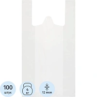 Пакет-майка ПНД 25+12х45 см, 12 мкм, белый, 100 шт./уп