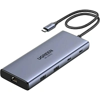 Разветвитель USB UGREEN CM639(45380)10в1 4K@60Hz HDMI+RJ45+SD&TF+PD сер
