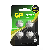 Батарейки литиевые GP Lithium CR2032 "таблетки, дисковые, кнопочные" КОМПЛЕКТ 4 шт., блистер, CR2032-2CRU4 фото Батарейки литиевые GP Lithium CR2032 "таблетки, дисковые, кнопочные" КОМПЛЕКТ 4 шт., блистер, CR2032-2CRU4