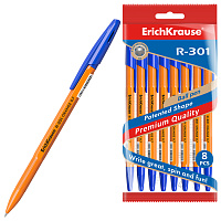 Ручки шариковые ERICH KRAUSE R-301 "Stick Orange", СИНИЕ, набор 8 штук, 0,7 мм, 56614 фото Ручки шариковые ERICH KRAUSE R-301 "Stick Orange", СИНИЕ, набор 8 штук, 0,7 мм, 56614