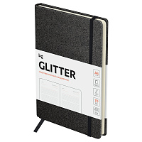 Ежедневник недатированный, А6, 136л., твердый переплет, диз. картон, BG "Glitter. Black", черный, на резинке, карман фото Ежедневник недатированный, А6, 136л., твердый переплет, диз. картон, BG "Glitter. Black", черный, на резинке, карман