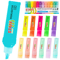 Набор текстовыделителей 12 ЦВЕТОВ, STAFF EVERYDAY HL-707, 6 неоновых цветов + 6 пастельных цветов, линия 1-5 мм, скошен. наконечник, 152552