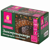 Электрогирлянда-бахрома комнатная 2х0,5 м, 100 LED, холодный белый, 220 V, ЗОЛОТАЯ СКАЗКА, 591271
