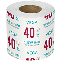 Бумага туалетная Vega, 1-слойная, 40м/рул., на втулке, с перф., с тиснением, белая фото Бумага туалетная Vega, 1-слойная, 40м/рул., на втулке, с перф., с тиснением, белая