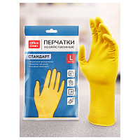 Перчатки резиновые хозяйственные OfficeClean Стандарт, прочные, разм. L, желтые, пакет с европодвесом фото Перчатки резиновые хозяйственные OfficeClean Стандарт, прочные, разм. L, желтые, пакет с европодвесом