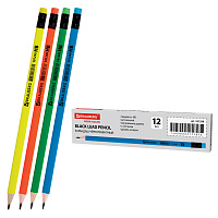 Карандаш чернографитный BRAUBERG, 1 шт., "Neon", HB, трехгранный, с ластиком, корпус неоновый ассорти, 181298