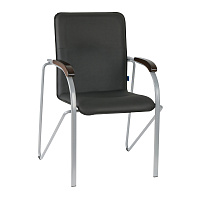 Стул Helmi HL-F03 "Самба", каркас металл алюм., экокожа, черный, орех BOX1 фото Стул Helmi HL-F03 "Самба", каркас металл алюм., экокожа, черный, орех BOX1