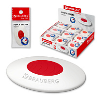 Ластик BRAUBERG "Oval PRO", 40х26х8 мм, овальный, красный пластиковый держатель, 229560