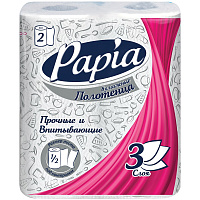 Полотенца бумажные Papia 3-слойные белые с рисунком 2 рулона по 12.5 метров фото Полотенца бумажные Papia 3-слойные белые с рисунком 2 рулона по 12.5 метров