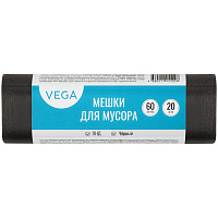 Мешки для мусора 60л Vega ПНД, 58*65см, 6мкм, 20шт., черные, в рулоне фото Мешки для мусора 60л Vega ПНД, 58*65см, 6мкм, 20шт., черные, в рулоне