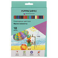 Карандаши цветные Красин "Яркие моменты", 18цв., шестигран., заточен., картон, европодвес фото Карандаши цветные Красин "Яркие моменты", 18цв., шестигран., заточен., картон, европодвес