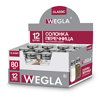 Солонка-перечница 80 мл, CLASSIC, баночка для специй, стекло/сталь, дисплей, WEGLA (ВЕГЛА), 700225