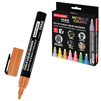 Маркеры меловые CHALK LIQUID MARKER, МЕТАЛЛИК, НАБОР 8 ЦВЕТОВ, 3 мм, стираемые, BRAUBERG "CHALK", 152599