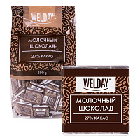 Шоколад порционный высшего качества WELDAY (ВЭЛДЭЙ) "Молочный 27%", 800 г (160 плиток по 5 г), пакет, 622406 фото Шоколад порционный высшего качества WELDAY (ВЭЛДЭЙ) "Молочный 27%", 800 г (160 плиток по 5 г), пакет, 622406