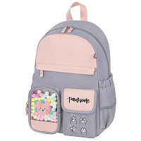 Рюкзак BRAUBERG PASTEL с термонашивками в комплекте, "Sweet paws", серый, 40х29х14 см, 272064