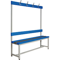 Скамья СКП-1В-1500 со спинкой и вешалкой синий/серый (пластик, металл 1500х390х1670 мм)