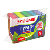 Губки бытовые MAXI, 27х96х64 мм, КОМПЛЕКТ 5 шт., поролон/абразив, для посуды/уборки, LAIMA, К0013, 601554 фото Губки бытовые MAXI, 27х96х64 мм, КОМПЛЕКТ 5 шт., поролон/абразив, для посуды/уборки, LAIMA, К0013, 601554