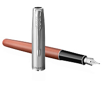 Ручка перьевая Parker "Sonnet Sand Blasted Metal&Orange Lacquer" черная, 0,8мм, подарочная упаковка фото Ручка перьевая Parker "Sonnet Sand Blasted Metal&Orange Lacquer" черная, 0,8мм, подарочная упаковка