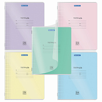 Тетрадь пластиковая обложка (прозрачная) 24 листа, клетка, BRAUBERG "Smart Cover", АССОРТИ (микс в спайке), 405036