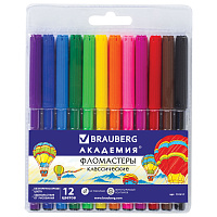 Фломастеры BRAUBERG "АКАДЕМИЯ", 12 цветов, вентилируемый колпачок, ПВХ упаковка, 151411 фото Фломастеры BRAUBERG "АКАДЕМИЯ", 12 цветов, вентилируемый колпачок, ПВХ упаковка, 151411