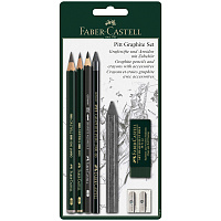 Набор карандашей ч/г Faber-Castell "Pitt Graphite", 5шт.+ластик+точилка, 2B/6B, заточен., блистер фото Набор карандашей ч/г Faber-Castell "Pitt Graphite", 5шт.+ластик+точилка, 2B/6B, заточен., блистер