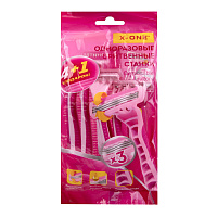 Бритвенные станки одноразовые, 3 лезвия, увлажняющая полоска, плавающая головка, 5 шт., розовый, X-ONE (ИКС-УАН), 700034