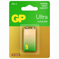 Батарейка GP Ultra, Крона (6LR61, 6LF22, 1604A), алкалиновая, 1 шт., в блистере, 1604AU-5CR1 фото Батарейка GP Ultra, Крона (6LR61, 6LF22, 1604A), алкалиновая, 1 шт., в блистере, 1604AU-5CR1