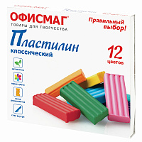 Пластилин классический ОФИСМАГ, 12 цветов, 240 г, СО СТЕКОМ, 106677 фото Пластилин классический ОФИСМАГ, 12 цветов, 240 г, СО СТЕКОМ, 106677