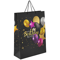 Пакет подарочный (1 штука) 33x13x45 см, ЗОЛОТАЯ СКАЗКА "Happy Birthday", фольга, черный, 608240 фото Пакет подарочный (1 штука) 33x13x45 см, ЗОЛОТАЯ СКАЗКА "Happy Birthday", фольга, черный, 608240