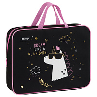 Папка текстильная с ручками 1 отделение, А4 Berlingo "Dream Like A Unicorn", 350*265*80мм, текстиль, на молнии фото Папка текстильная с ручками 1 отделение, А4 Berlingo "Dream Like A Unicorn", 350*265*80мм, текстиль, на молнии