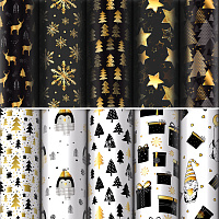 Бумага упаковочная подарочная новогодняя "Black.Gold.White", 70х100 см, 10 дизайнов ассорти, ЗОЛОТАЯ СКАЗКА, 592052 фото Бумага упаковочная подарочная новогодняя "Black.Gold.White", 70х100 см, 10 дизайнов ассорти, ЗОЛОТАЯ СКАЗКА, 592052