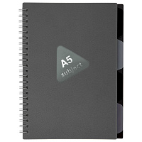 Тетрадь обложка пластик, А5 80 л., гребень, 4 съемных разделителя, клетка, BRAUBERG, серый, 405369