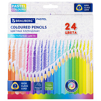 Карандаши цветные BRAUBERG PASTEL, 24 пастельных цвета, трехгранные, грифель 3 мм, натуральное дерево, 181851 фото Карандаши цветные BRAUBERG PASTEL, 24 пастельных цвета, трехгранные, грифель 3 мм, натуральное дерево, 181851