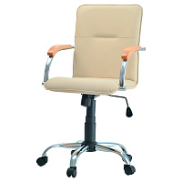 Кресло оператора Фабрикант "Самба G", DO, №122, хром/бук, кожзам кремовый, мех-м качания BOX1