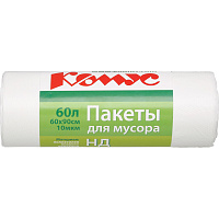 Мешки для мусора Комус 60 л с ручками белые (ПНД 10 мкм, 20 штук) фото Мешки для мусора Комус 60 л с ручками белые (ПНД 10 мкм, 20 штук)