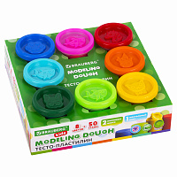 Пластилин-тесто для лепки BRAUBERG KIDS, 8 цветов, 400 г, яркие классические цвета, крышки-штампики, 106720 фото Пластилин-тесто для лепки BRAUBERG KIDS, 8 цветов, 400 г, яркие классические цвета, крышки-штампики, 106720