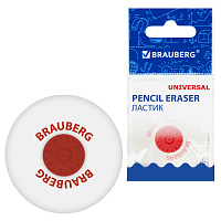 Ластик BRAUBERG "Universal", 30х30х8 мм, белый, круглый, красный пластиковый держатель, 222472 фото Ластик BRAUBERG "Universal", 30х30х8 мм, белый, круглый, красный пластиковый держатель, 222472