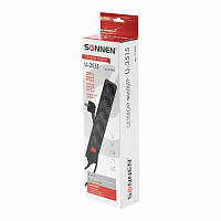 Сетевой фильтр SONNEN U-3515, 5 розеток, с заземлением, выключатель, 10 А, 5 м, черный, 513490 фото Сетевой фильтр SONNEN U-3515, 5 розеток, с заземлением, выключатель, 10 А, 5 м, черный, 513490