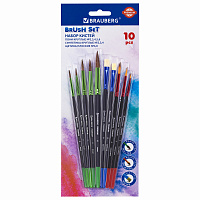 Кисти BRAUBERG PREMIUM, набор 10 шт. (круглые пони - 5 шт., синтетика - 3 шт., плоские щетина - 2 шт.), блистер, 201023 фото Кисти BRAUBERG PREMIUM, набор 10 шт. (круглые пони - 5 шт., синтетика - 3 шт., плоские щетина - 2 шт.), блистер, 201023