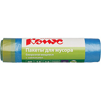 Мешки для мусора Комус 60 л с завязками синие (ПНД 12 мкм, 15 штук в рулоне) фото Мешки для мусора Комус 60 л с завязками синие (ПНД 12 мкм, 15 штук в рулоне)
