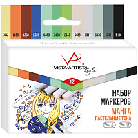 Набор маркеров для творчества Vista-Artista "Style" 12цв., Манга (Пастельные тона), пулевидный/скошенный, 0,7мм/1-7мм фото Набор маркеров для творчества Vista-Artista "Style" 12цв., Манга (Пастельные тона), пулевидный/скошенный, 0,7мм/1-7мм